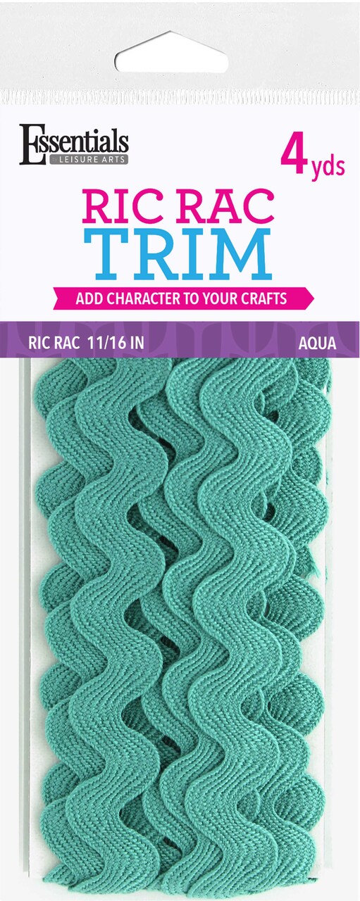 Essentials By Leisure Arts Ric Rac 11/16" 4 Yards Aqua - Rick Rack Trim For Sewing - Wavy Ric Rac Trim For Sewing And Crafts Ribbon Rick Rack